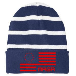 Trump 2024 Maga Flag Patriotic Republican Striped Beanie with Solid Band