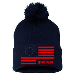 Trump 2024 Maga Flag Patriotic Republican Pom Pom 12in Knit Beanie