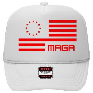 Trump 2024 Maga Flag Patriotic Republican High Crown Mesh Back Trucker Hat