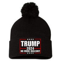 Trump 2024 No More Bullshit Pom Pom 12in Knit Beanie