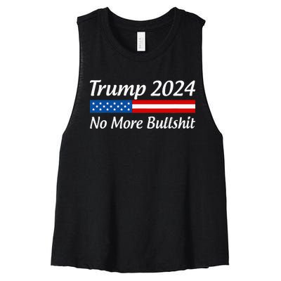 Trump 2024 No More Bullshit Women's Racerback Cropped Tank