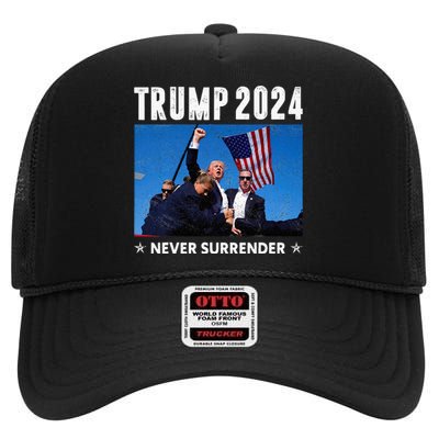 Trump 2024 Never Surrender Trump Assassinated High Crown Mesh Back Trucker Hat