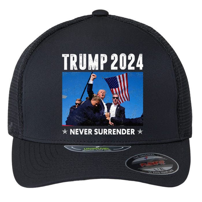 Trump 2024 Never Surrender Trump Assassinated Flexfit Unipanel Trucker Cap