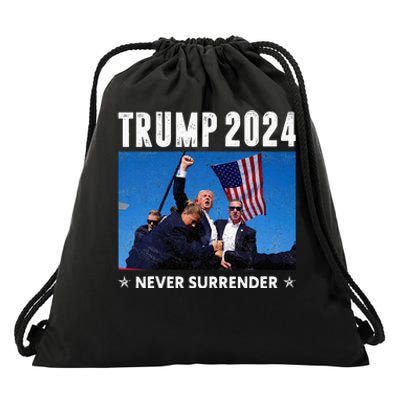 Trump 2024 Never Surrender Trump Assassinated Drawstring Bag