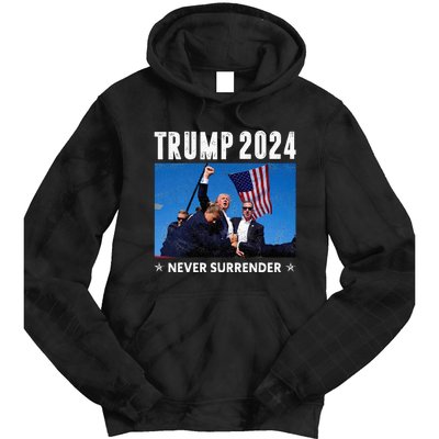 Trump 2024 Never Surrender Trump Assassinated Tie Dye Hoodie