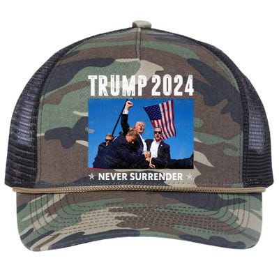 Trump 2024 Never Surrender Trump Assassinated Retro Rope Trucker Hat Cap