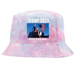 Trump 2024 Never Surrender Trump Assassinated Tie-Dyed Bucket Hat