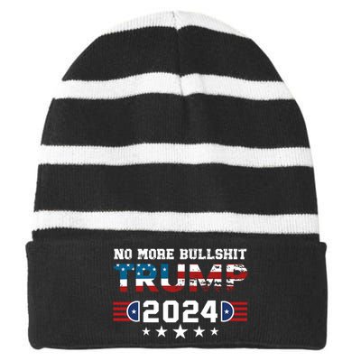 Trump 2024 No More Bullshit American Election 2024 Striped Beanie with Solid Band