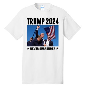 Trump 2024 Never Surrender Trump Shot Assassination Attempt Tall T-Shirt