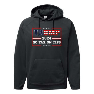 Trump 2024 No Tax On Tips Vintage Usa Flag Performance Fleece Hoodie