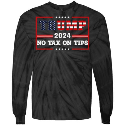 Trump 2024 No Tax On Tips Vintage Usa Flag Tie-Dye Long Sleeve Shirt