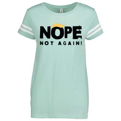 Trump 2024 Nope Not Again Funny Trump Enza Ladies Jersey Football T-Shirt