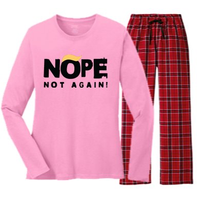 Trump 2024 Nope Not Again Funny Trump Women's Long Sleeve Flannel Pajama Set 