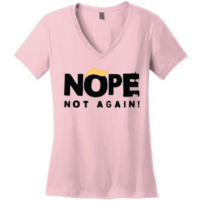 Trump 2024 Nope Not Again Funny Trump Women's V-Neck T-Shirt