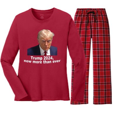 Trump 2024 Now More Than Ever Mugshot Political Women's Long Sleeve Flannel Pajama Set 