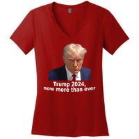 Trump 2024 Now More Than Ever Mugshot Political Women's V-Neck T-Shirt