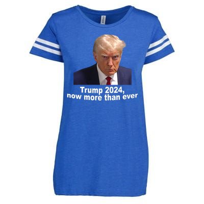 Trump 2024 Now More Than Ever Mugshot Political Enza Ladies Jersey Football T-Shirt