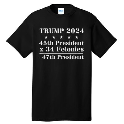 Trump 2024 New Math 45th President X 34 Felonies = 47th Pres Tall T-Shirt