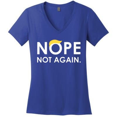 Trump 2024 Nope Not Again Funny Trump Women's V-Neck T-Shirt