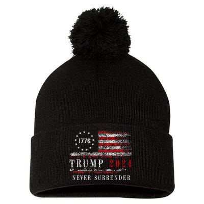 Trump 2024 Never Surrender President Legend Pom Pom 12in Knit Beanie