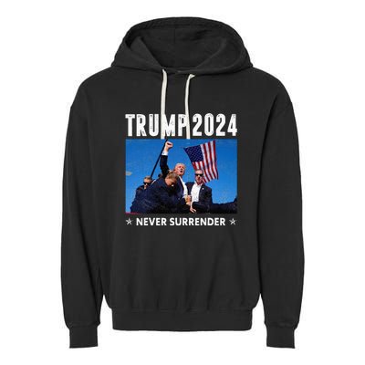 Trump 2024 Never Surrender Trump Assassinated Garment-Dyed Fleece Hoodie