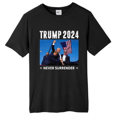 Trump 2024 Never Surrender Trump Assassinated Tall Fusion ChromaSoft Performance T-Shirt