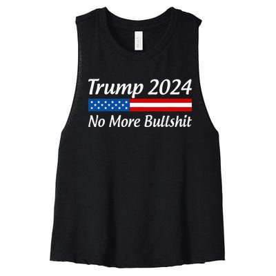 Trump 2024 No More Bullshit Women's Racerback Cropped Tank