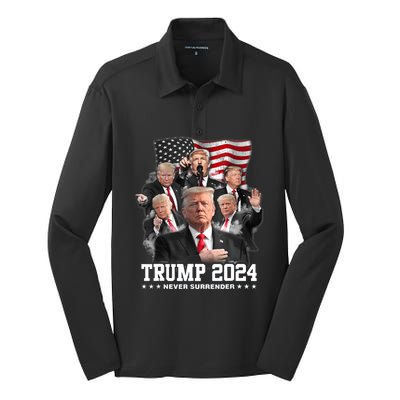 Trump 2024 Neversurrender I Stand With Trump 2024 Funny Gift Funny Gift Silk Touch Performance Long Sleeve Polo