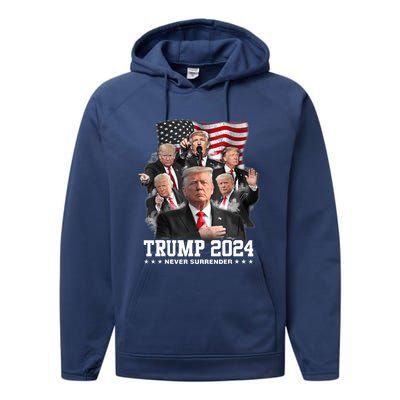 Trump 2024 Neversurrender I Stand With Trump 2024 Funny Gift Funny Gift Performance Fleece Hoodie