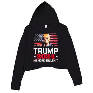 Trump 2024 No More Bull Shit America Flag Crop Fleece Hoodie