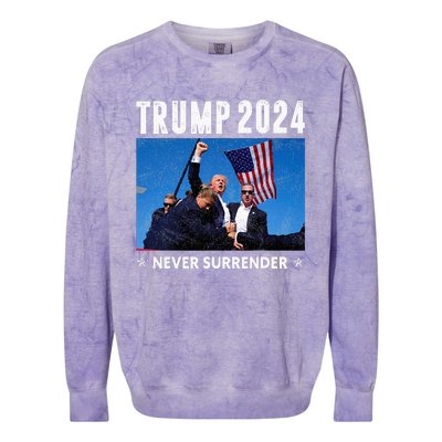 Trump 2024 Never Surrender Trump Assassinated Colorblast Crewneck Sweatshirt