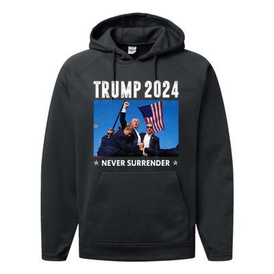 Trump 2024 Never Surrender Trump Assassinated Performance Fleece Hoodie