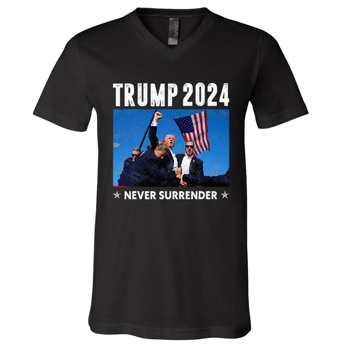 Trump 2024 Never Surrender Trump Assassinated V-Neck T-Shirt