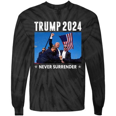 Trump 2024 Never Surrender Trump Assassinated Tie-Dye Long Sleeve Shirt