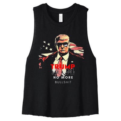 Trump 2024 No More Bullshit American Flag Women's Racerback Cropped Tank