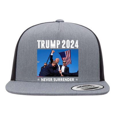 Trump 2024 Never Surrender Trump Assassinated Flat Bill Trucker Hat