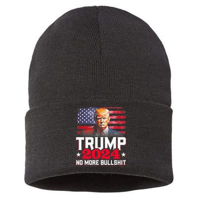 Trump 2024 No More Bull Shit America Flag Sustainable Knit Beanie