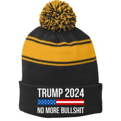 Trump 2024 No More Bullshit Stripe Pom Pom Beanie