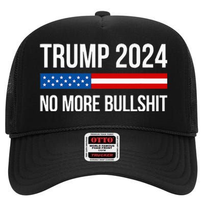 Trump 2024 No More Bullshit High Crown Mesh Back Trucker Hat