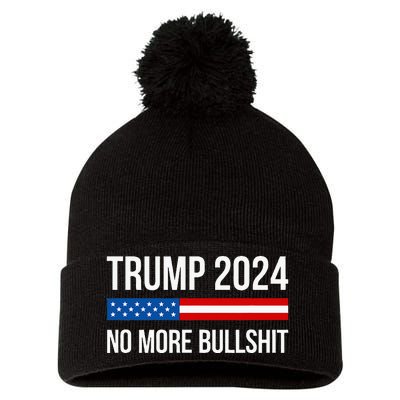 Trump 2024 No More Bullshit Pom Pom 12in Knit Beanie