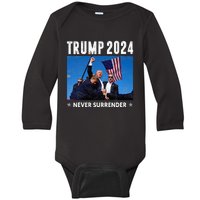 Trump 2024 Never Surrender Trump Assassinated Baby Long Sleeve Bodysuit