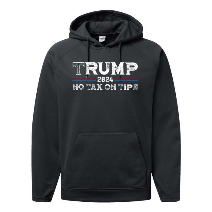 Trump 2024 No Tax On Tips Us Flag Performance Fleece Hoodie