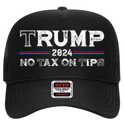 Trump 2024 No Tax On Tips Us Flag High Crown Mesh Back Trucker Hat