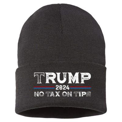 Trump 2024 No Tax On Tips Us Flag Sustainable Knit Beanie