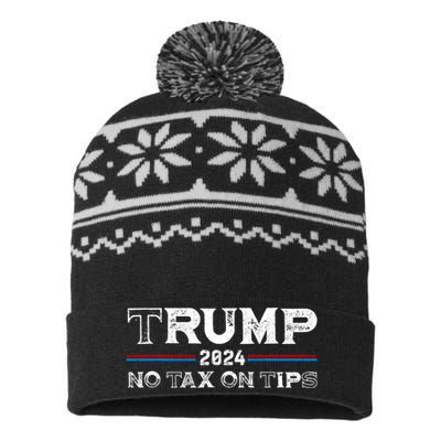 Trump 2024 No Tax On Tips Us Flag USA-Made Snowflake Beanie