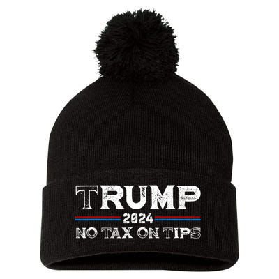 Trump 2024 No Tax On Tips Us Flag Pom Pom 12in Knit Beanie