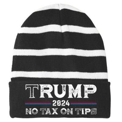 Trump 2024 No Tax On Tips Us Flag Striped Beanie with Solid Band