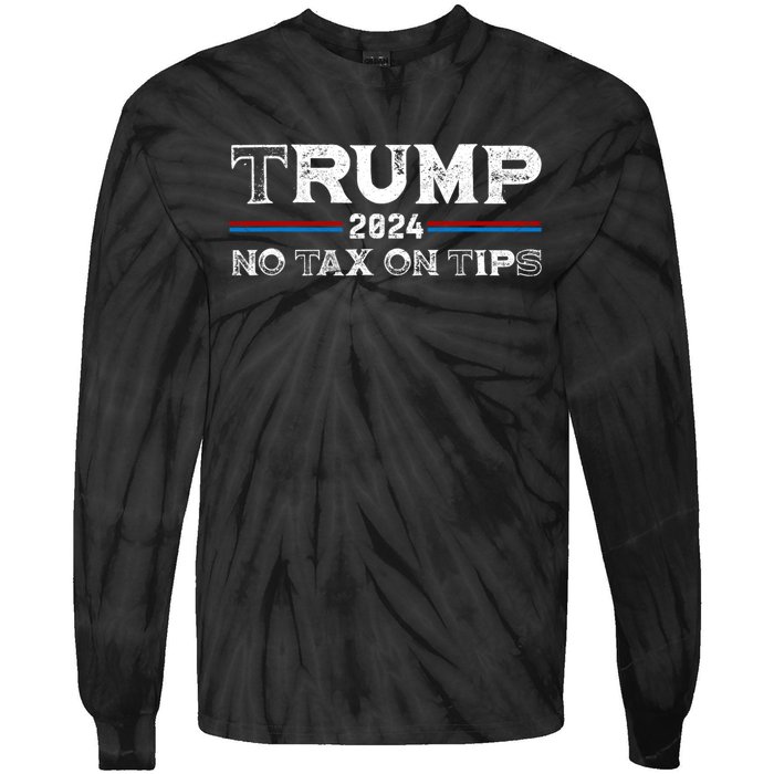 Trump 2024 No Tax On Tips Us Flag Tie-Dye Long Sleeve Shirt