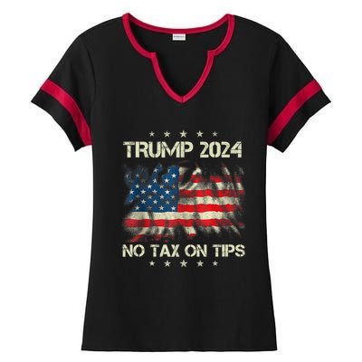 Trump 2024 No Tax On Tips Us Flag Ladies Halftime Notch Neck Tee