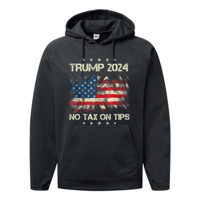 Trump 2024 No Tax On Tips Us Flag Performance Fleece Hoodie